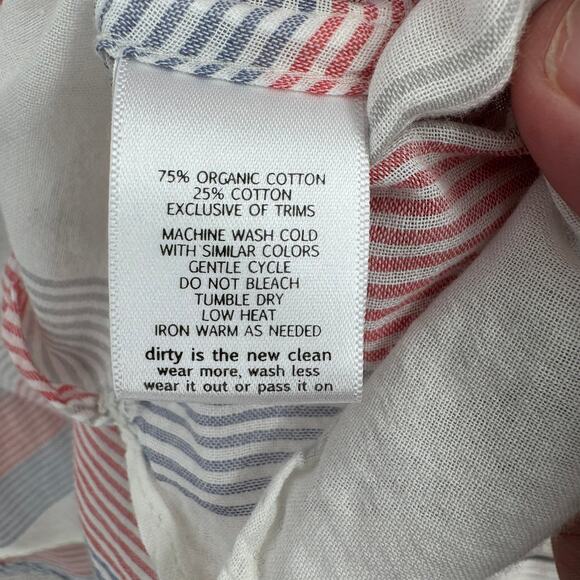 Toad & Co Organic Cotton Striped Button Down Shirt Womens Large White Red Blue - Picture 9 of 15